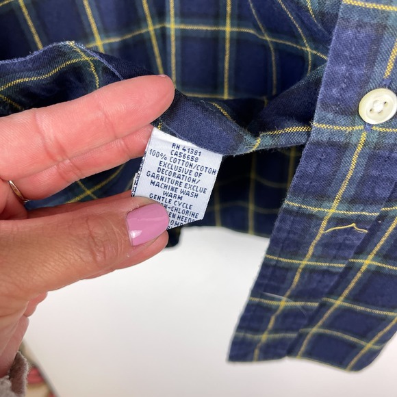 Ralph Lauren (XL) Mens Cotton Button Down Shirt Navy Blue Yellow Checks - Picture 7 of 11